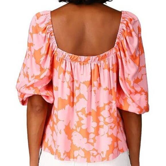 Sanctuary Pink Orange Floral Square Neck Peasant Top size 2X - Picture 9 of 11